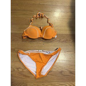 Ralph Lauren Swim Suit Size Large For Women Orange Color 2 Piece Bathing Suit